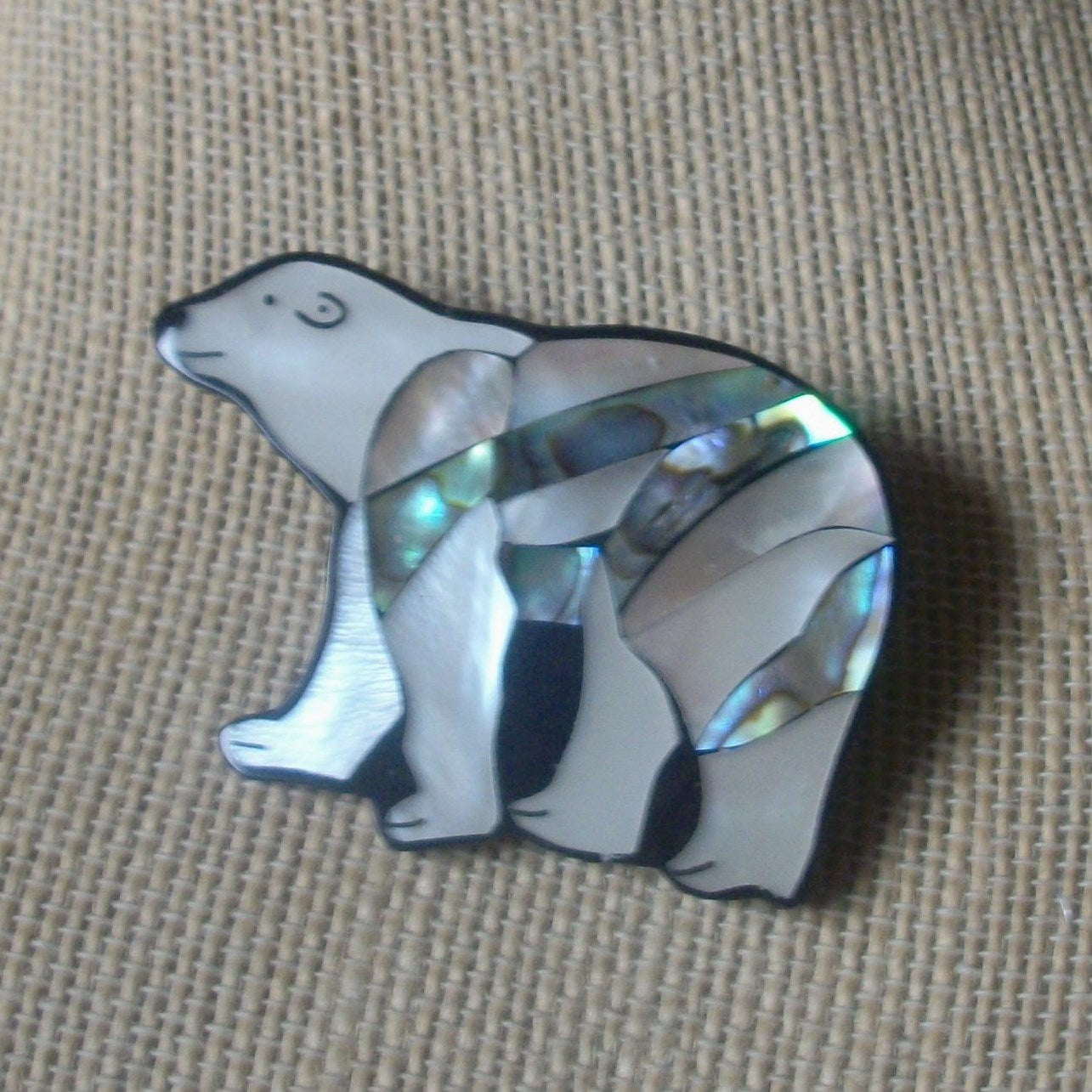 Vintage Brooch Pin, Polar Bear Mother Of Pearl Paua Abalone 122220