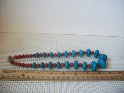 Colorful Stones, Southwestern Beads, Polished Turquoise Rust 19" Long Vintage Necklace 63017