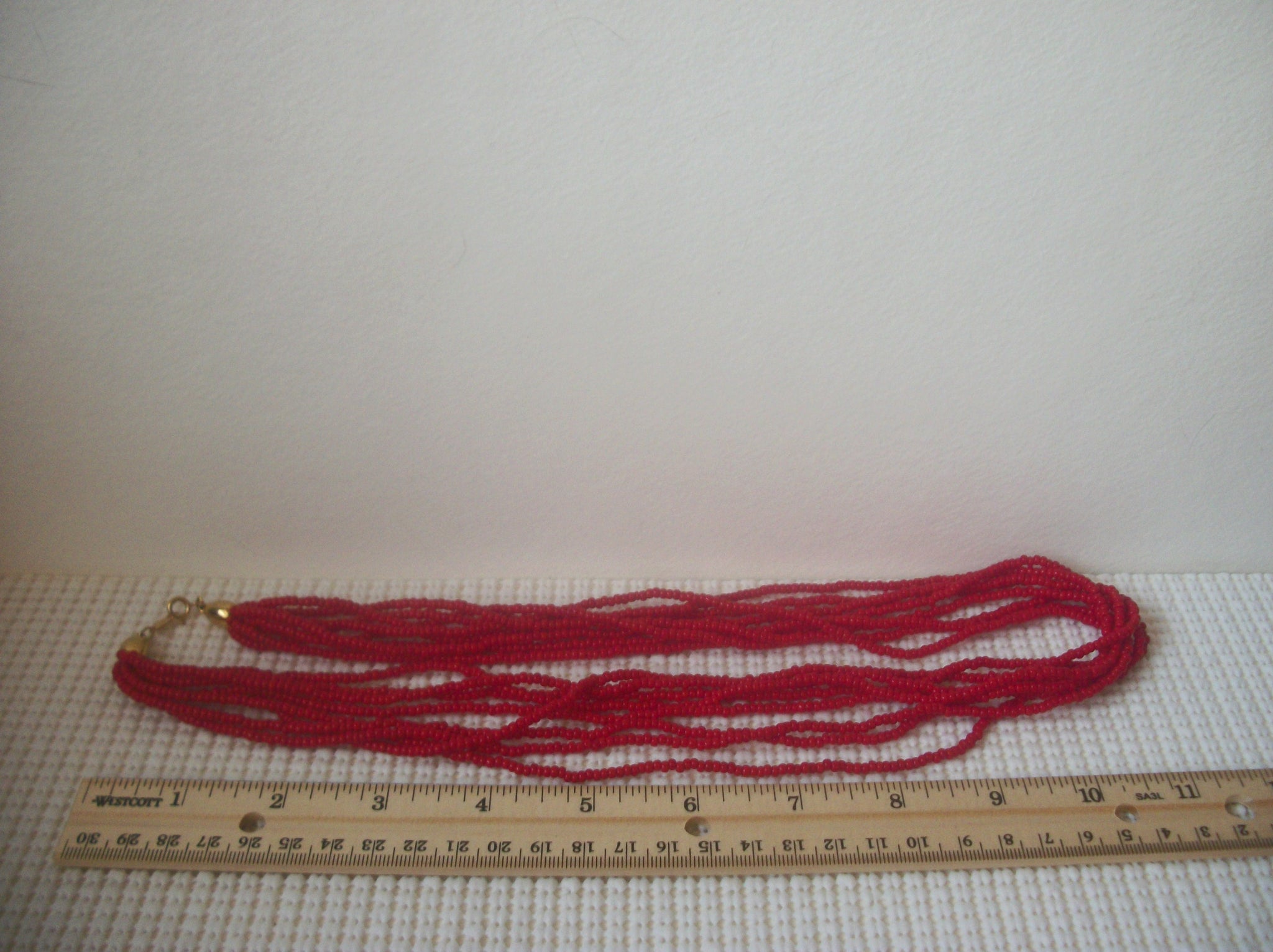 Stunning Vintage 22" Multi Strand Signed TRIFARI Red Glass Micro Beads Necklace 030221