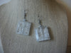Vintage Earrings, Crackle Clear, Acrylic, Silver Tone, Pierced, 022021