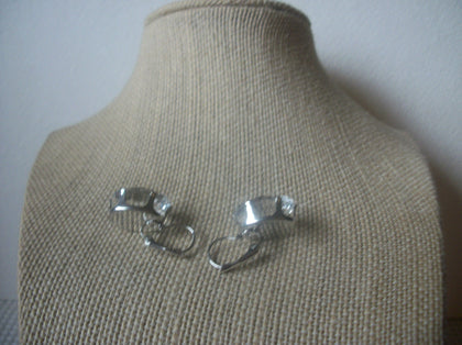 Clear Crystal Glass Prong Set Thicker Silver Tone Pierced Earrings  022121