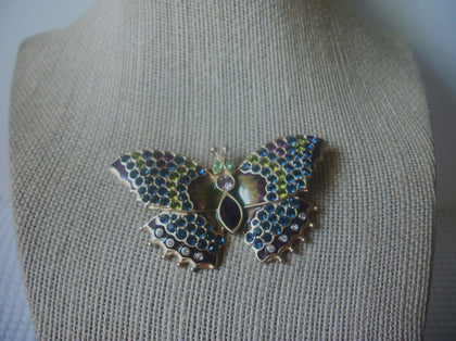 Vintage Brooch Pin Colorful Mystic Butterfly Crystal Rhinestones Gold Tone 80817