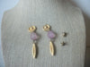 Long Retro Gold  Tone Pale Pink Sea Glass Dangle Earrings 022421