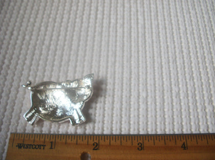 Vintage Brooch Pin Signed TC Adorable Happy Pink Pig Enameled Silver Tone 121516