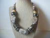 Retro Chunky Earthy Neutral Tones, Silver Tone Vintage Necklace 022221