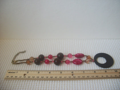 Vintage 20" - 22" Brown Pink Lucite Moon Glow Pendant Necklace 030121