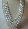Vintage White Faux Pearls Triple Row Necklace 022721
