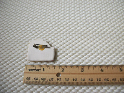 Vintage Brooch Pin, Ceramic Hand Painted Coffee Cup 031121