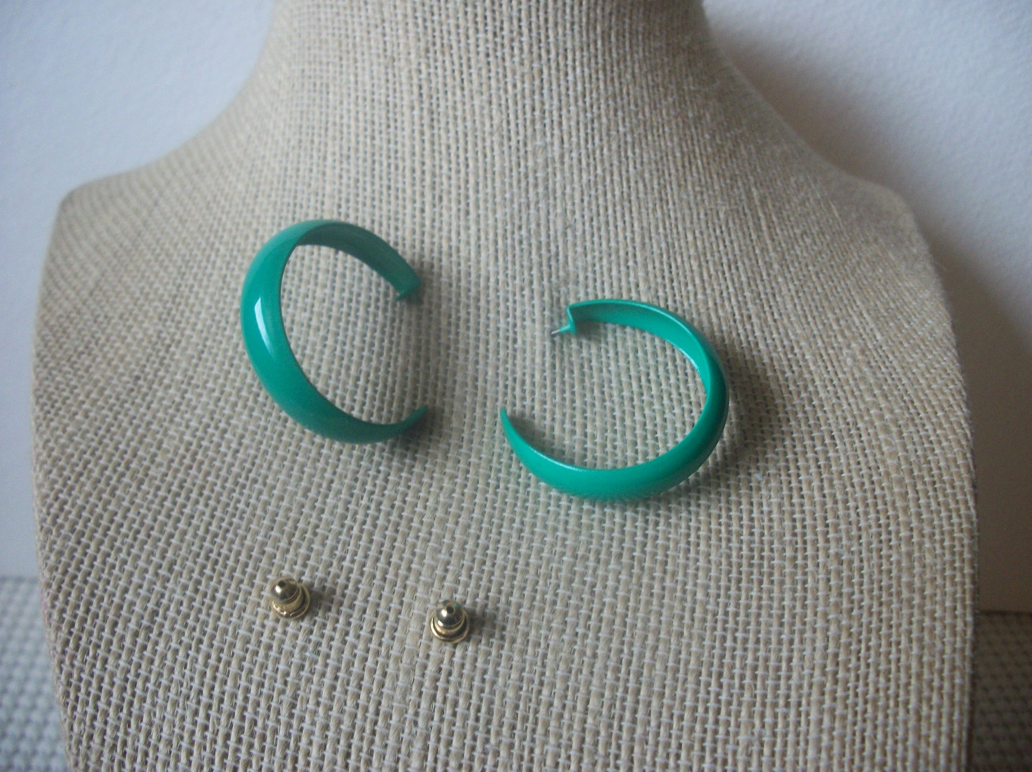 Retro Green Enameled Hoop Earrings 022421