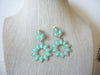 Vintage Earrings, Mint Green Acrylic, Flowers, Gold Tone, Pierced, 72517