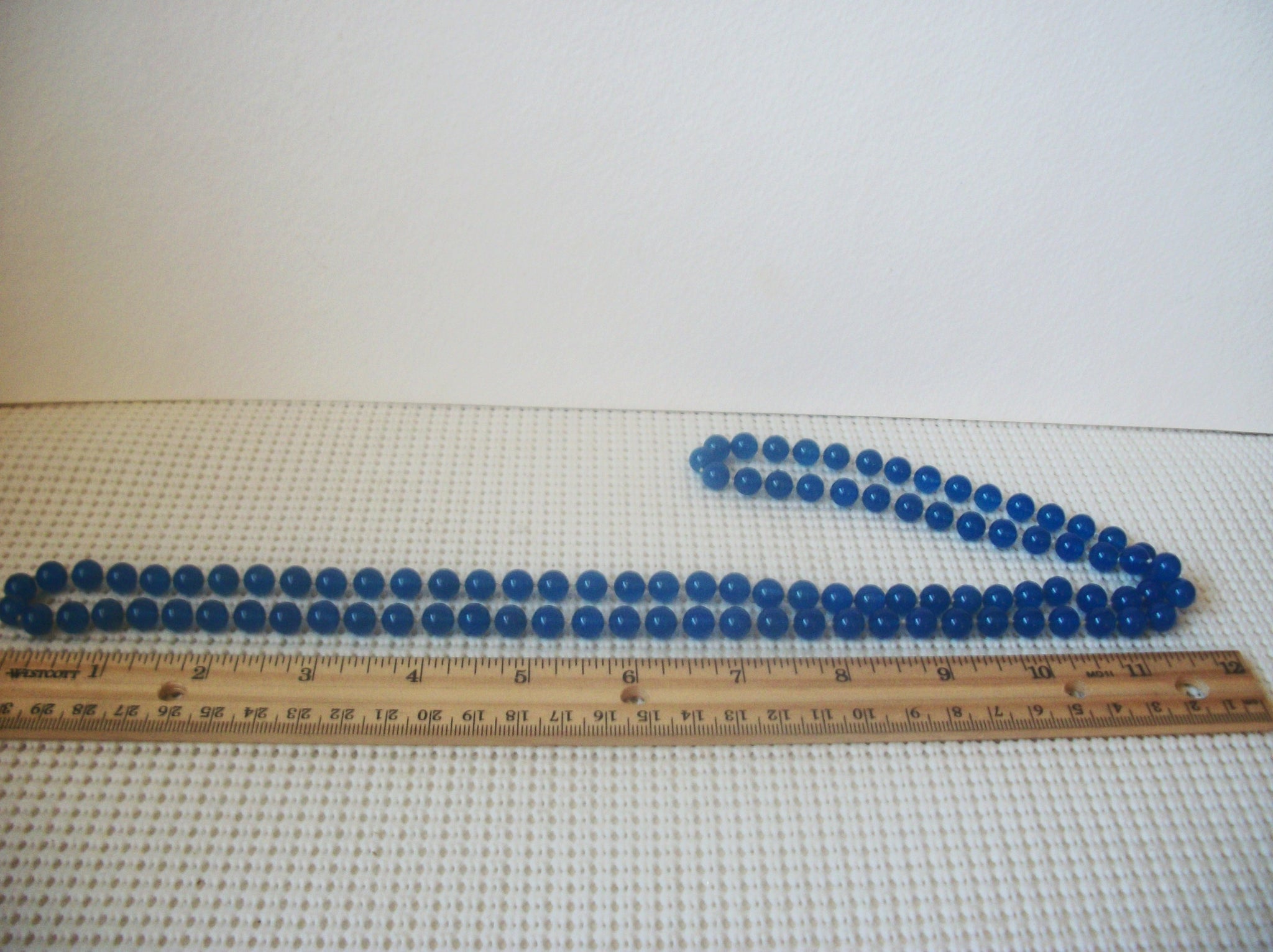 Blue Glass Translucent  36" Long Vintage Necklace No Closure 63017