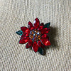 Vintage Brooch Pin Stamped Austrian Crystals Poinsettia Flower Silver Tone, 030521