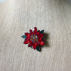 Vintage Brooch Pin Stamped Austrian Crystals Poinsettia Flower Silver Tone, 030521