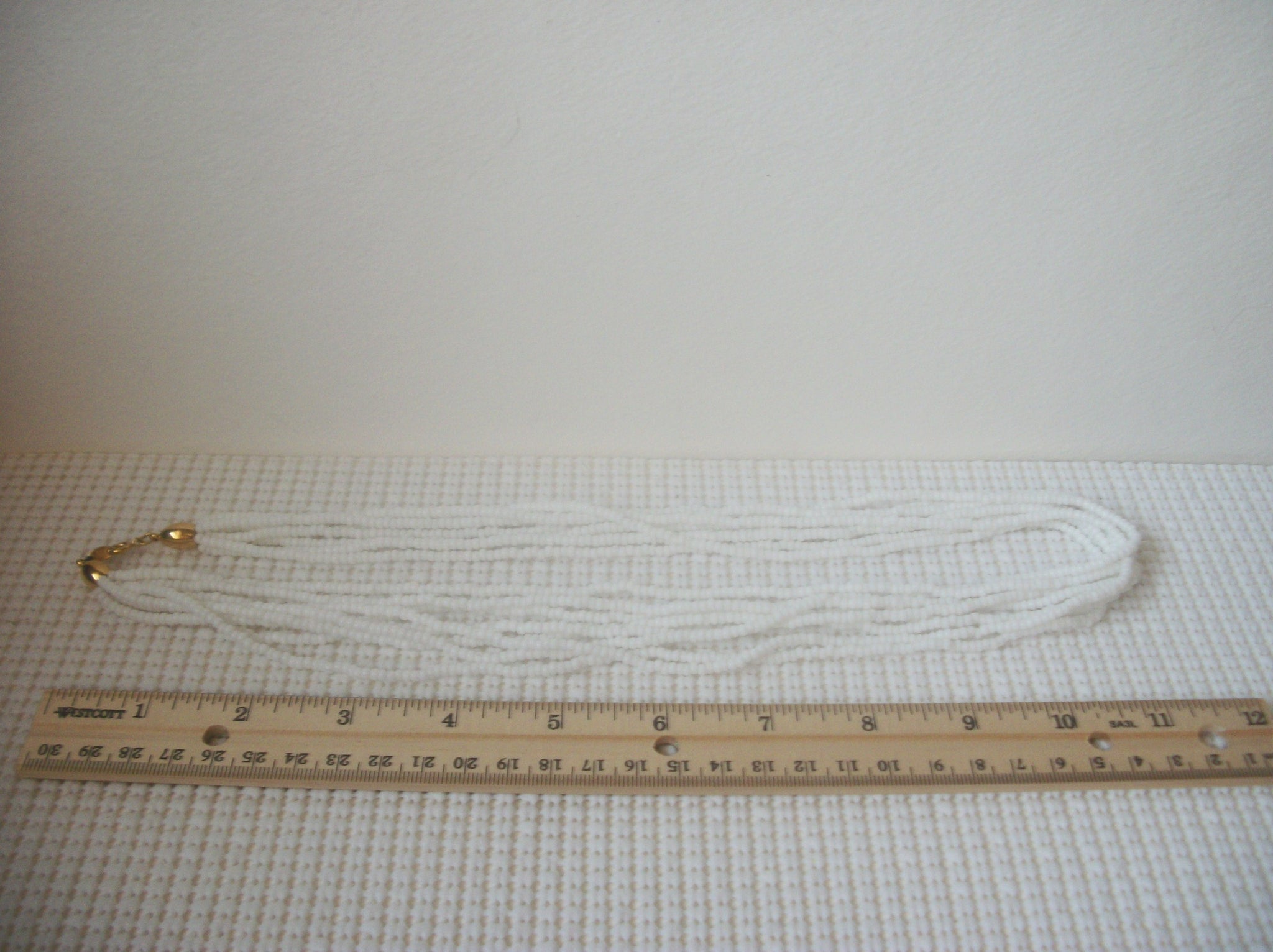 Stunning Vintage 22" Multi Strand Signed TRIFARI White Glass Micro Beads Necklace 030221