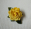 Romantic Larger Thick Vintage Yellow Rose Cellulose Green Long Stem Brooch Pin 030521