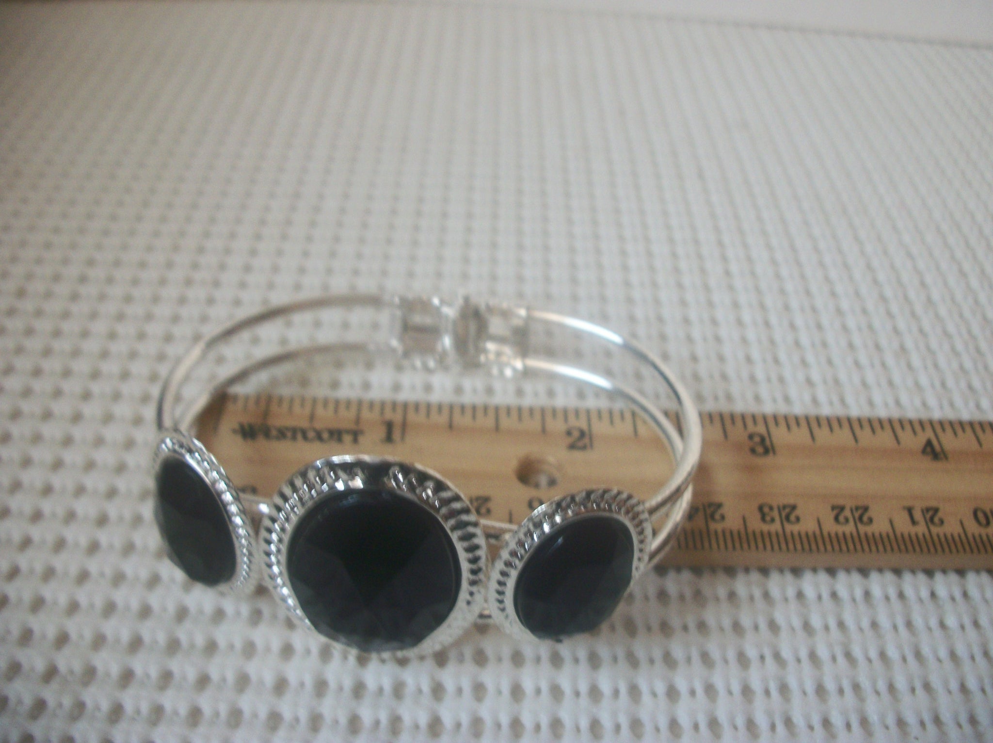 Retro Silver Tone Black Bangle Bracelet 022221