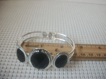 Retro Silver Tone Black Bangle Bracelet 022221