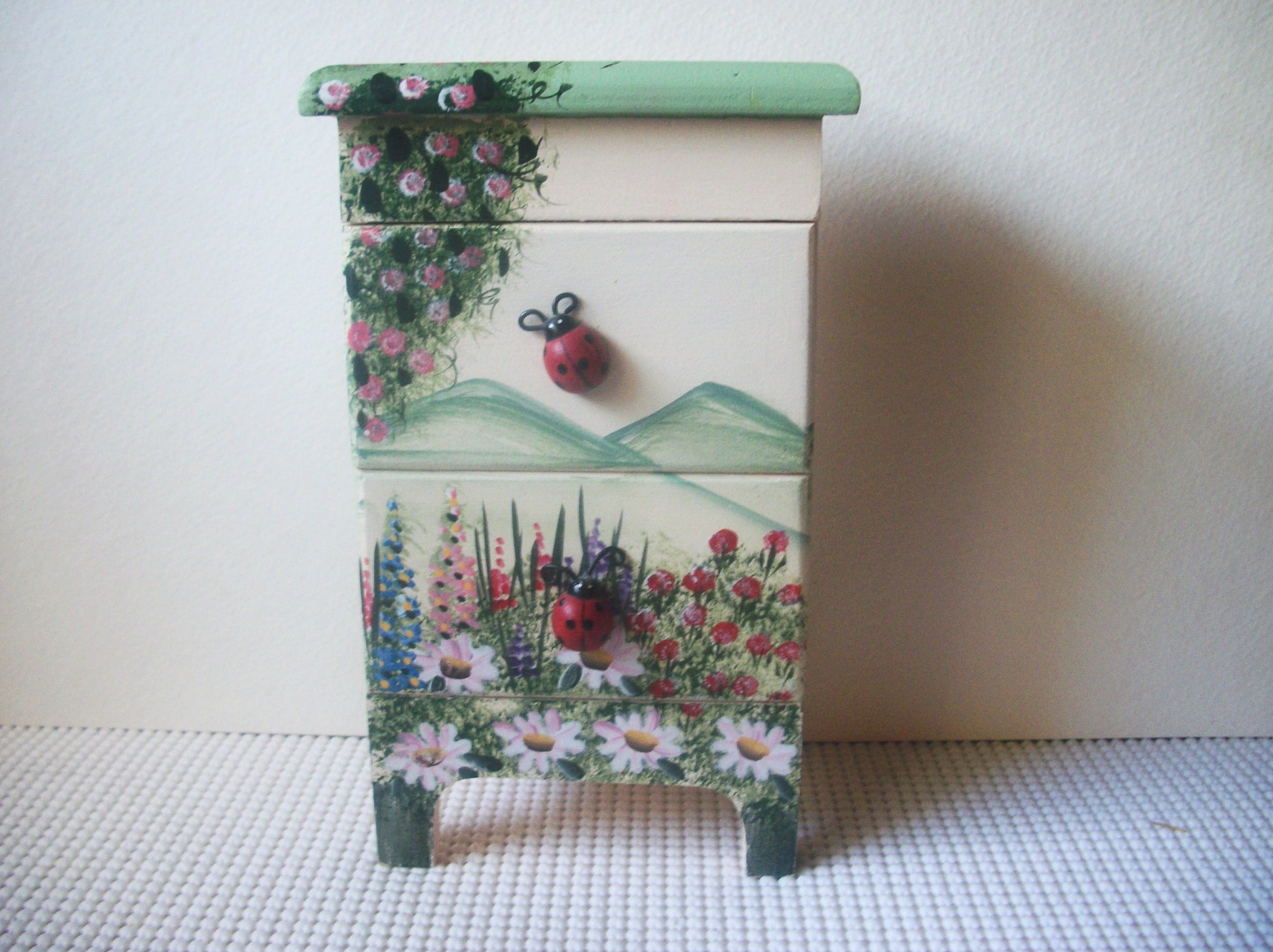 Hand Painted Jewelry Chest Little Girl, Ladybugs, Made from Wood, 91617