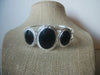 Retro Silver Tone Black Bangle Bracelet 022221