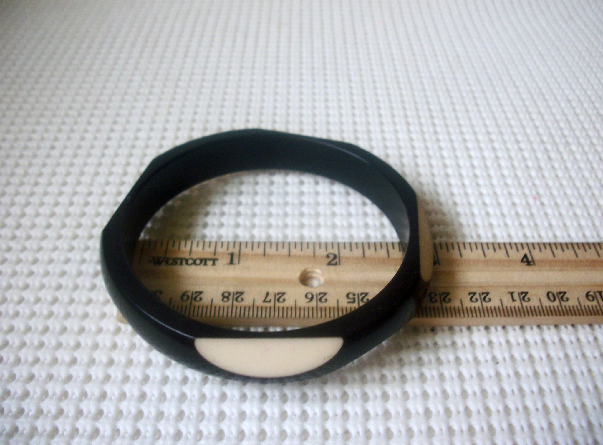 Vintage Bangle Bracelet, Darkest Brown, Cream White, Laminated Old Plastic, 70417