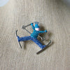 Vintage Brooch Pin, Signed TALBOTS Blue Rhinestones, Skier Silver Tone, 030621