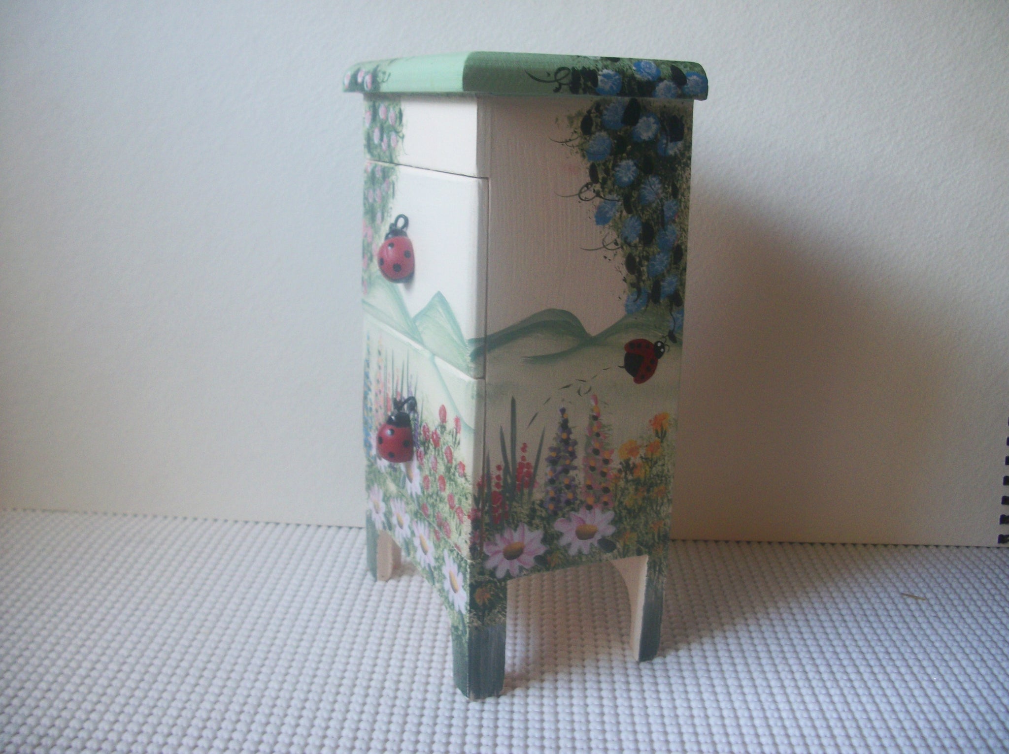 Hand Painted Jewelry Chest Little Girl, Ladybugs, Made from Wood, 91617
