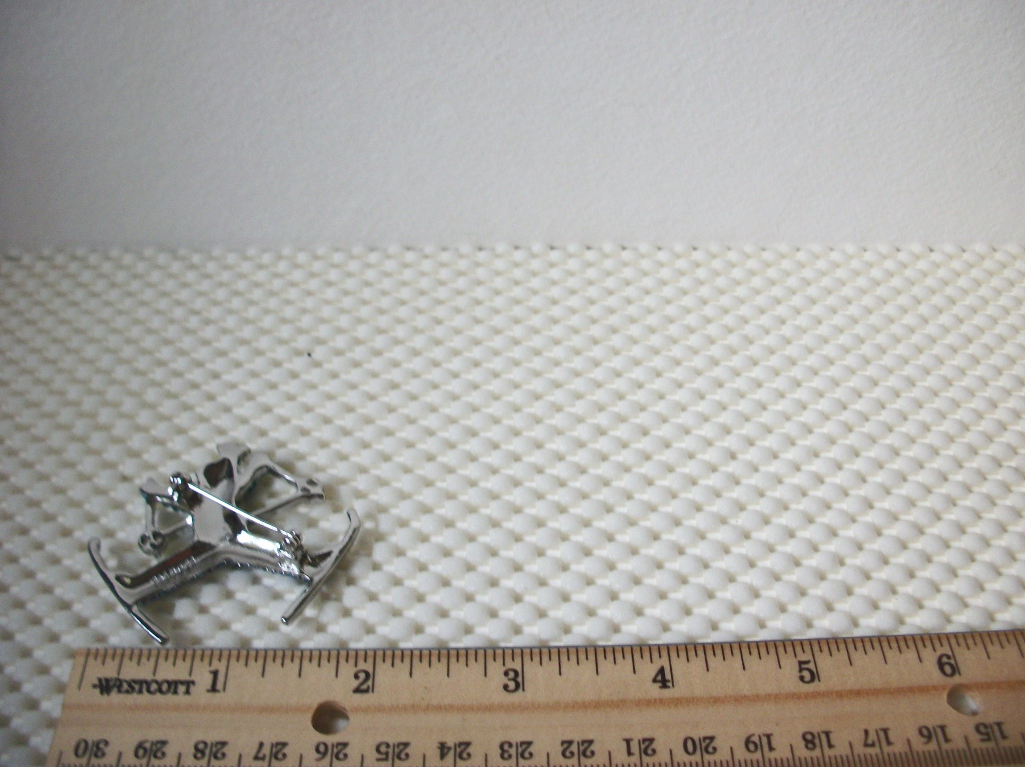 Vintage Brooch Pin, Signed TALBOTS Blue Rhinestones, Skier Silver Tone, 030621