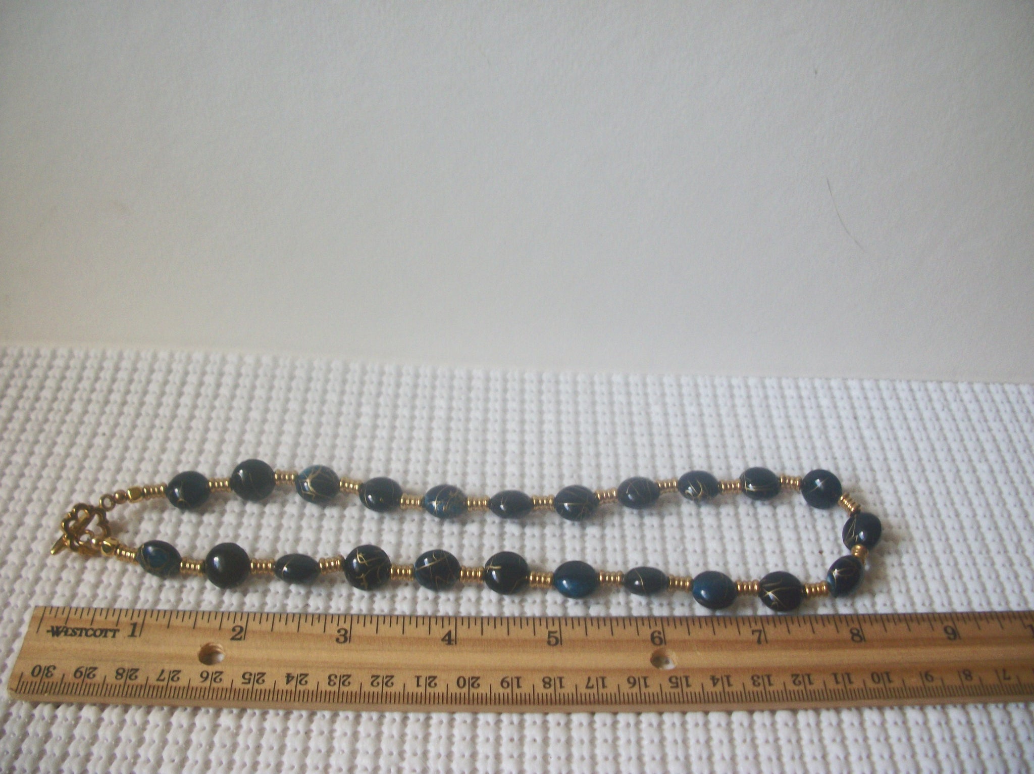 Vintage Necklace Gold Toned Black Midnight Blue 18" Long 8916