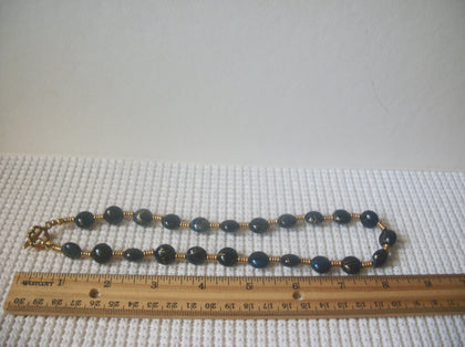 Vintage Necklace Gold Toned Black Midnight Blue 18" Long 8916