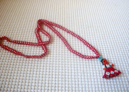Traditional Hand Crafted 25 1/2" Long Colorful Micro Glass Beaded Figural Vintage Necklace 60218