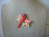 RARE Vintage Signed JJ Red Cardinal Bird Dogwood Branch Gold Tone Enameled 030221