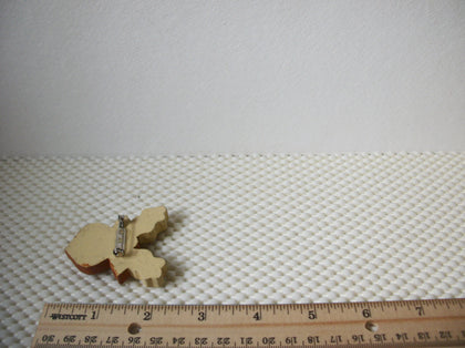 Vintage Thicker Hand Painted Reindeer Wood Brooch Pin 030621