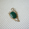 Vintage Brooch Pin, Leaf Malachite Semi Precious Stone Inlay Gold Tone Filigree  031221