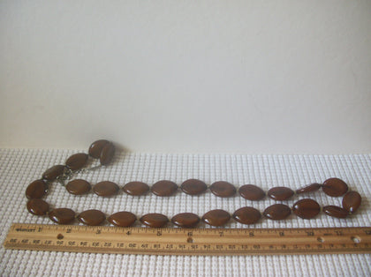 Retro  Necklace Brown Lucite Old Plastic 32" Long 8916
