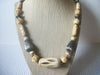 Vintage 1960s Tribal Carved Bone Distressed Silver Metal Beads 24" Long Necklace 112016