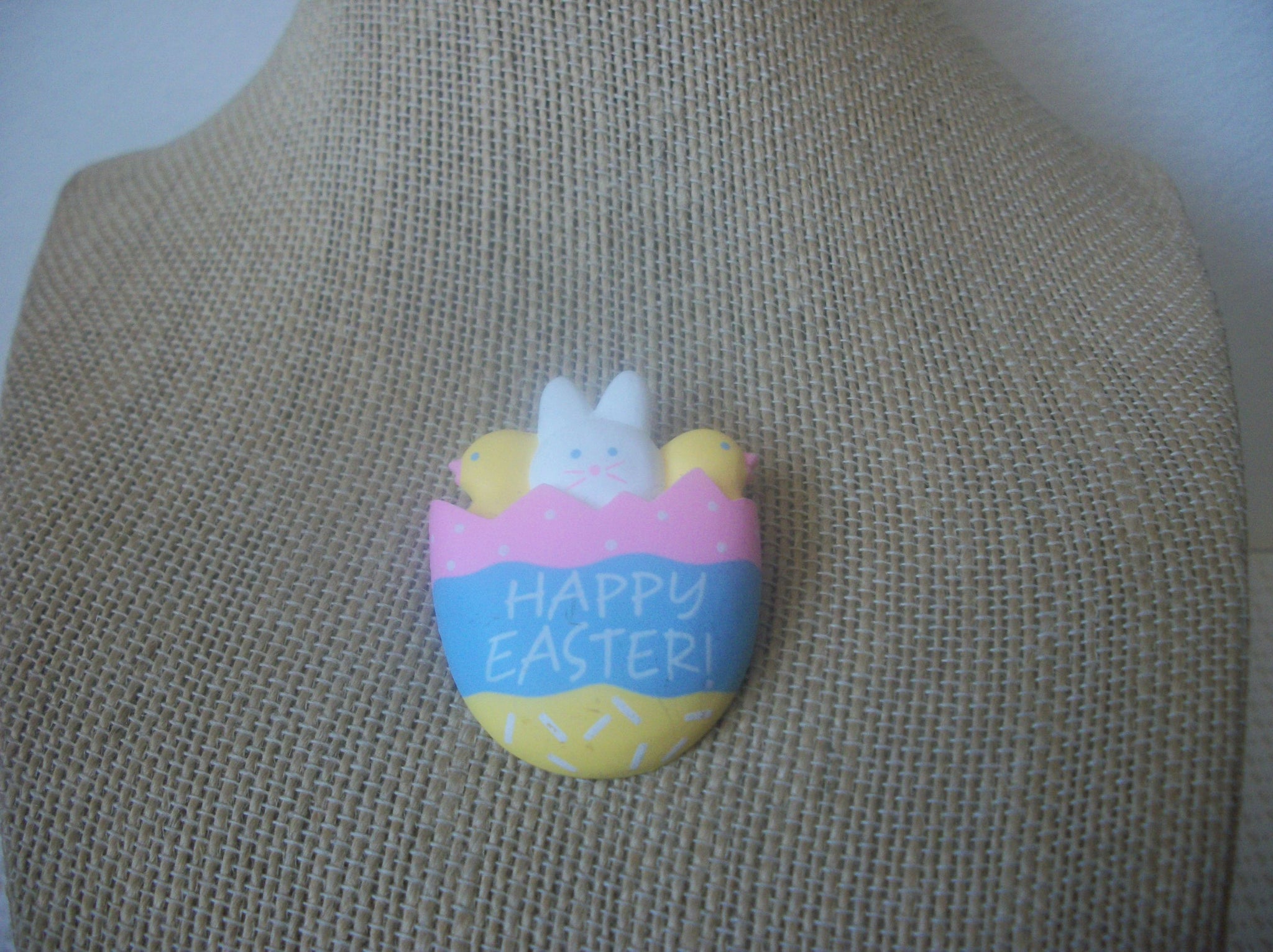 Vintage Brooch Pin, HALLMARK Pastel Egg Bunny Happy Easter 7817
