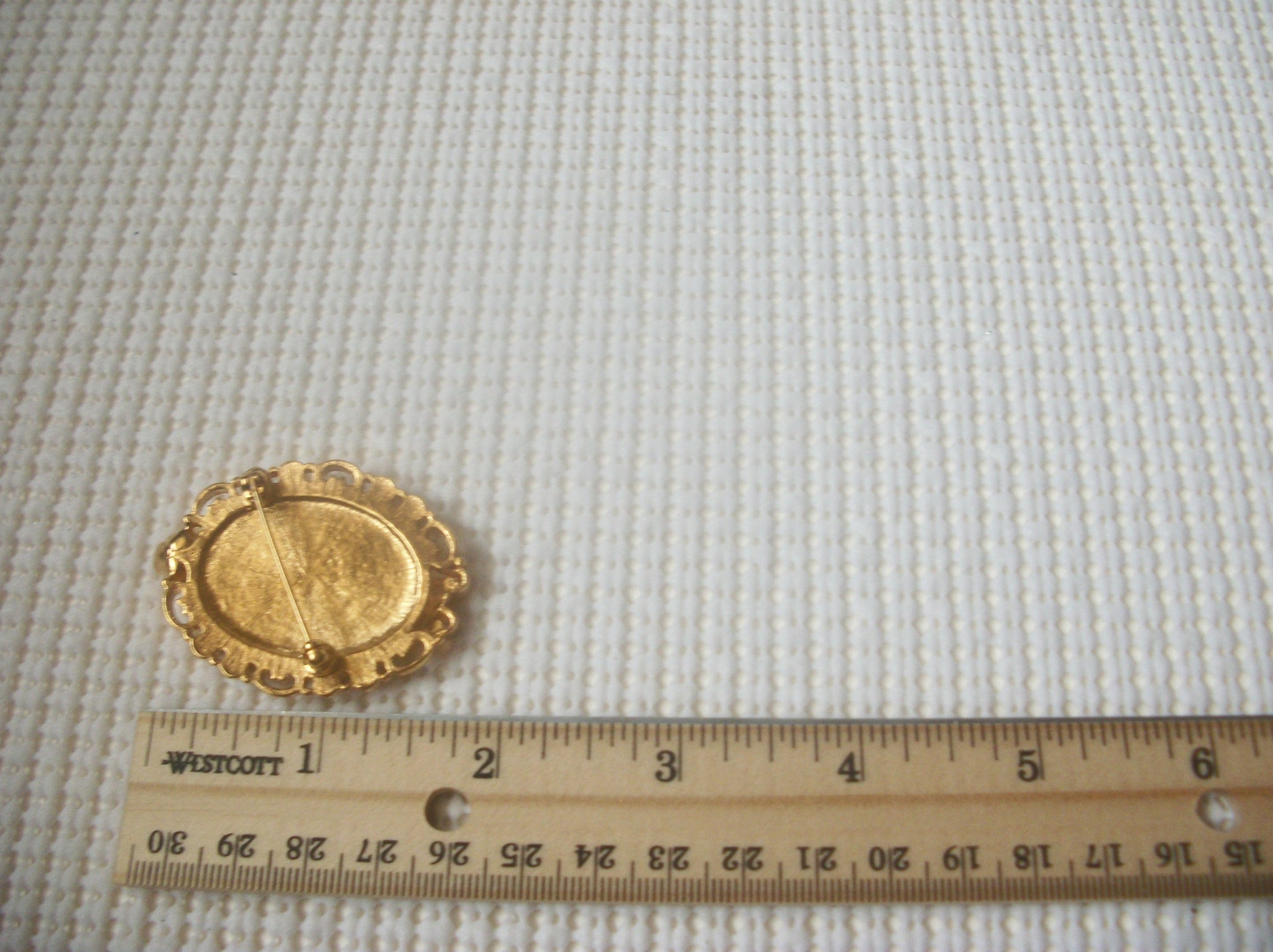 1950`s Cameo Figural Lady, Clear Crystals German Limoge Glass Hand Painted Pin 73017