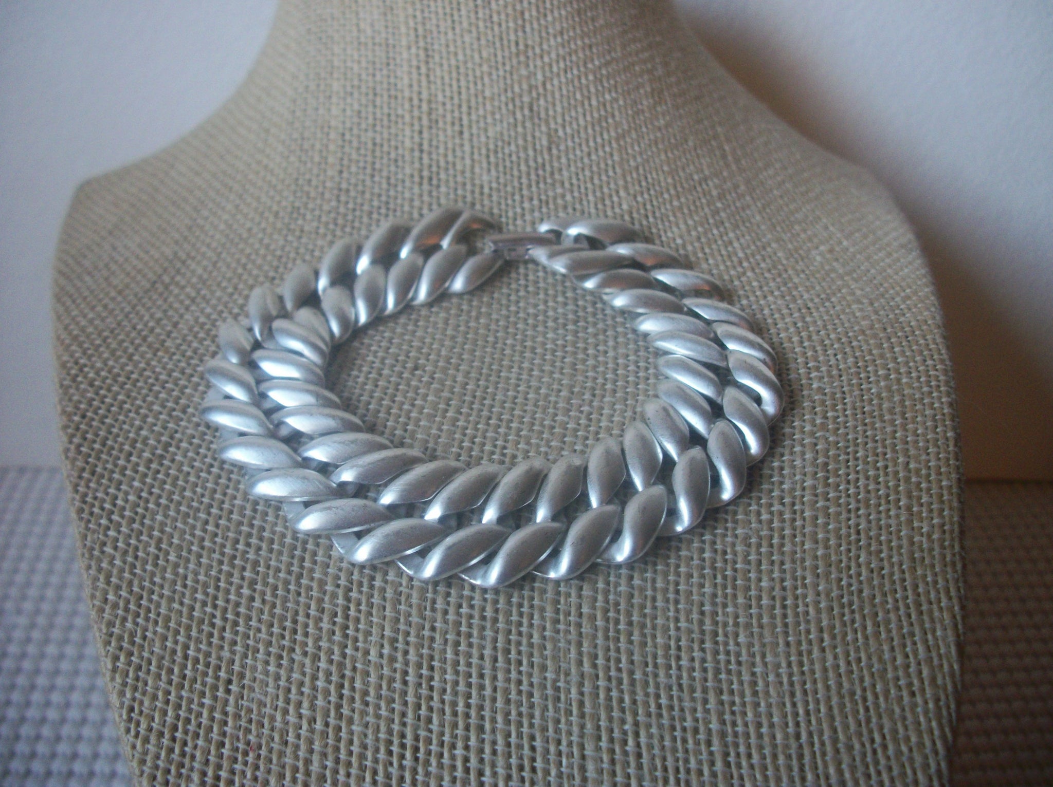 Signed MONET, Matte Silver Tone Links 7 1/2" Long Bracelet 022121