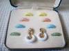 Vintage Signed Crown TRIFARI 5 Pair Pastel Lucite Hoop Exchangeable Gold Tone Clip On 030421 