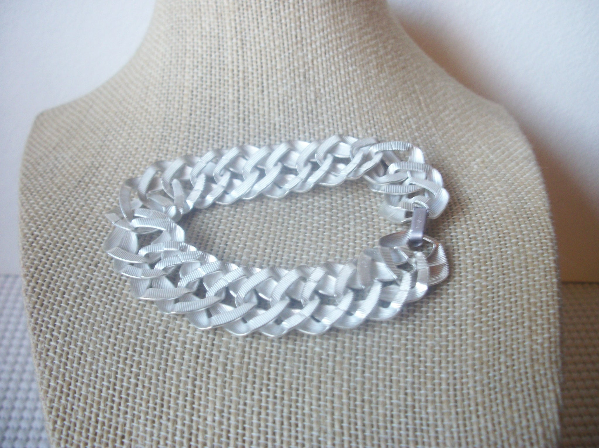 Signed MONET, Matte Silver Tone Links 7 1/2" Long Bracelet 022121