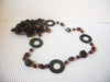 Brown Glass 56" Long Hand Crafted Beads, Polished Stones, Old Plastic Silver Tone, No Closure Vintage Necklace 63017