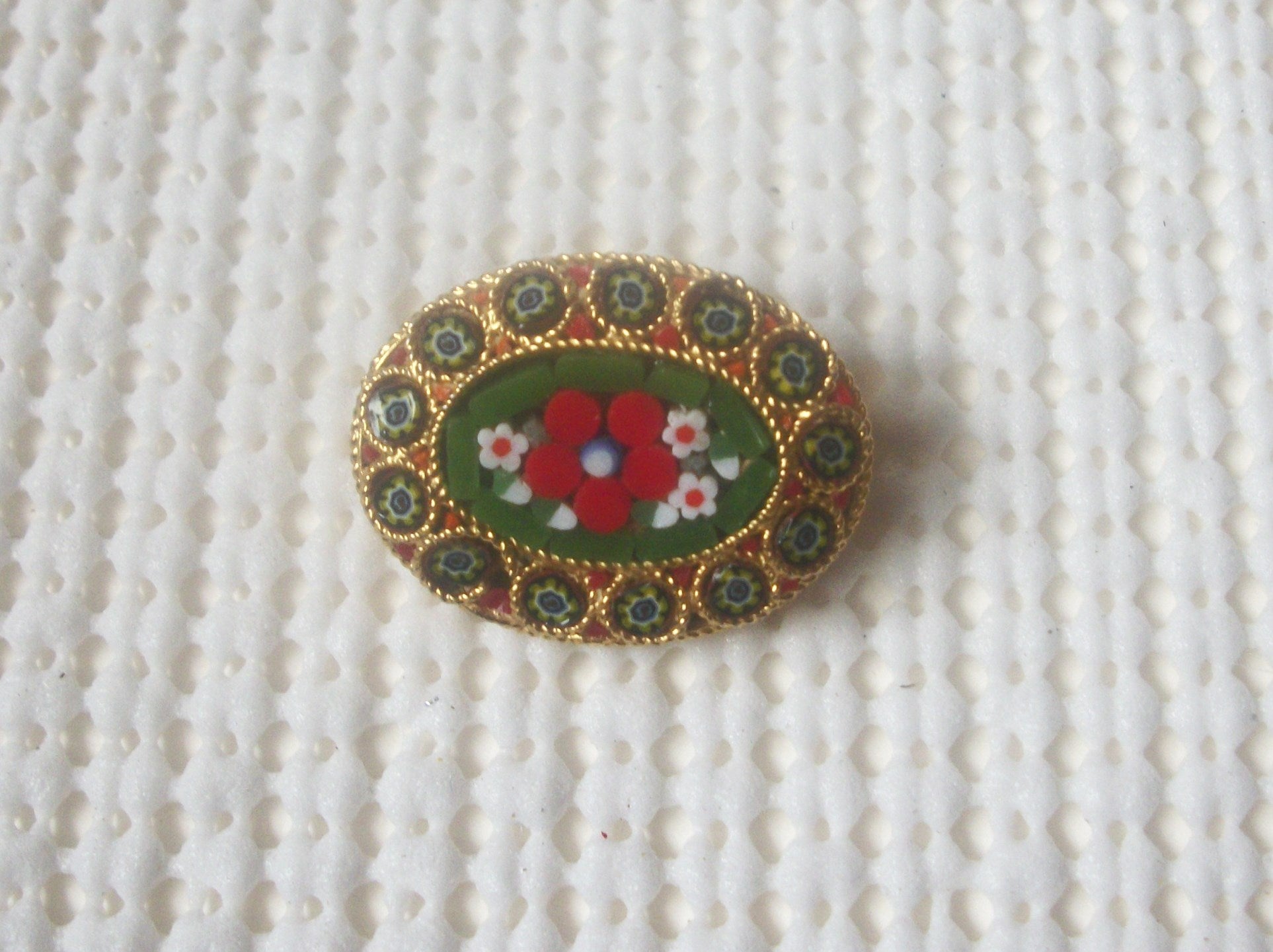 Smaller Italian Mosaic Colorful Stones Brooch Pin 73017