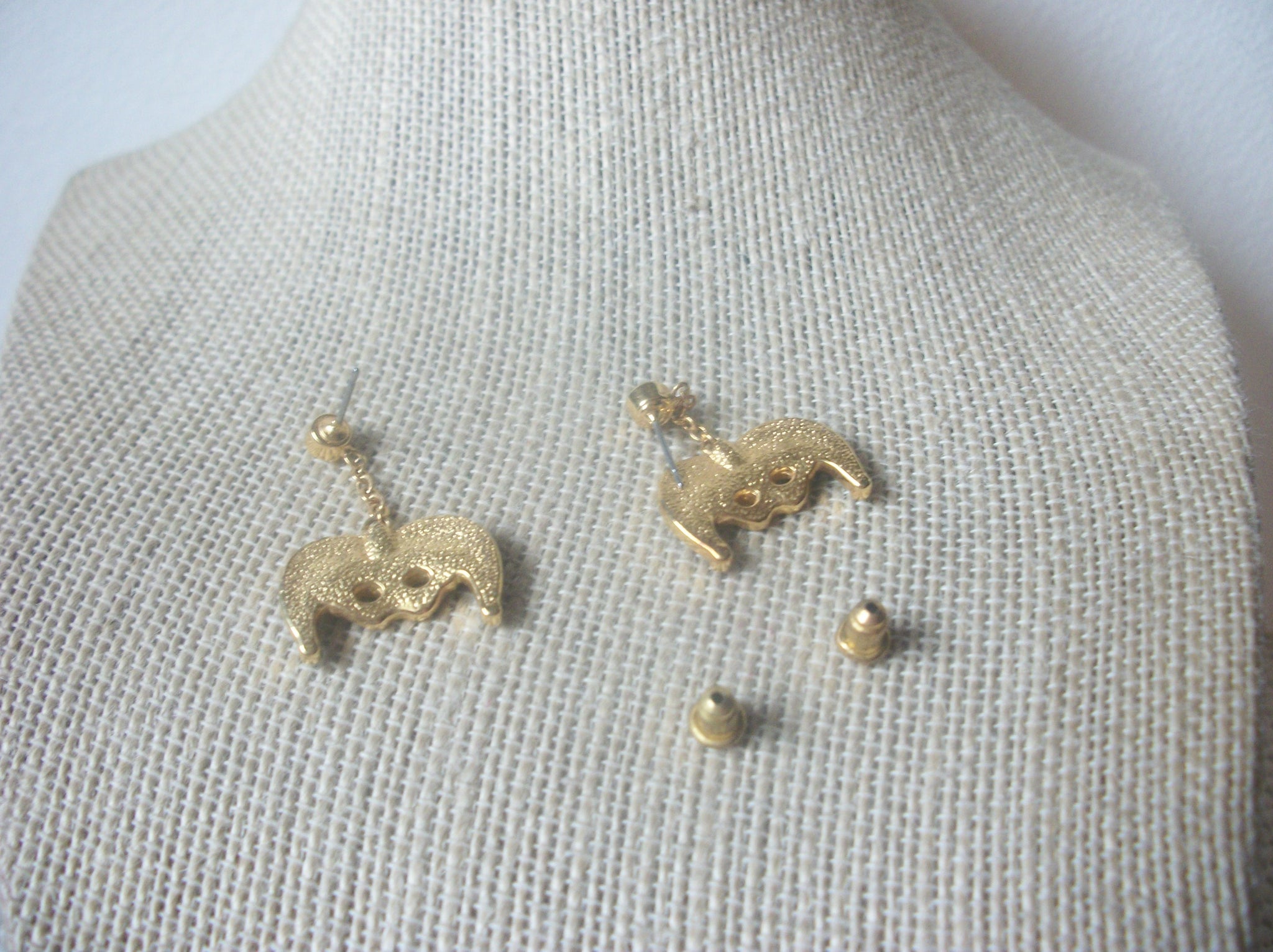 Vintage Jewelry, Gold Tone Rhinestones Harlequin Mask Pierced Earrings 32517