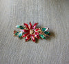 Vintage Brooch Pin, Christmas Festive Poinsettia Enameled Gold Tone 030521