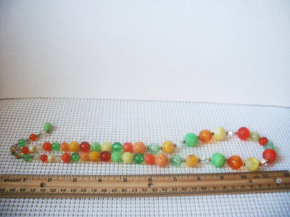 Colorful  24"- 27" Long Old Plastic Lucite Aurora Borelias Clear Glass Crystals Vintage Necklace 63017