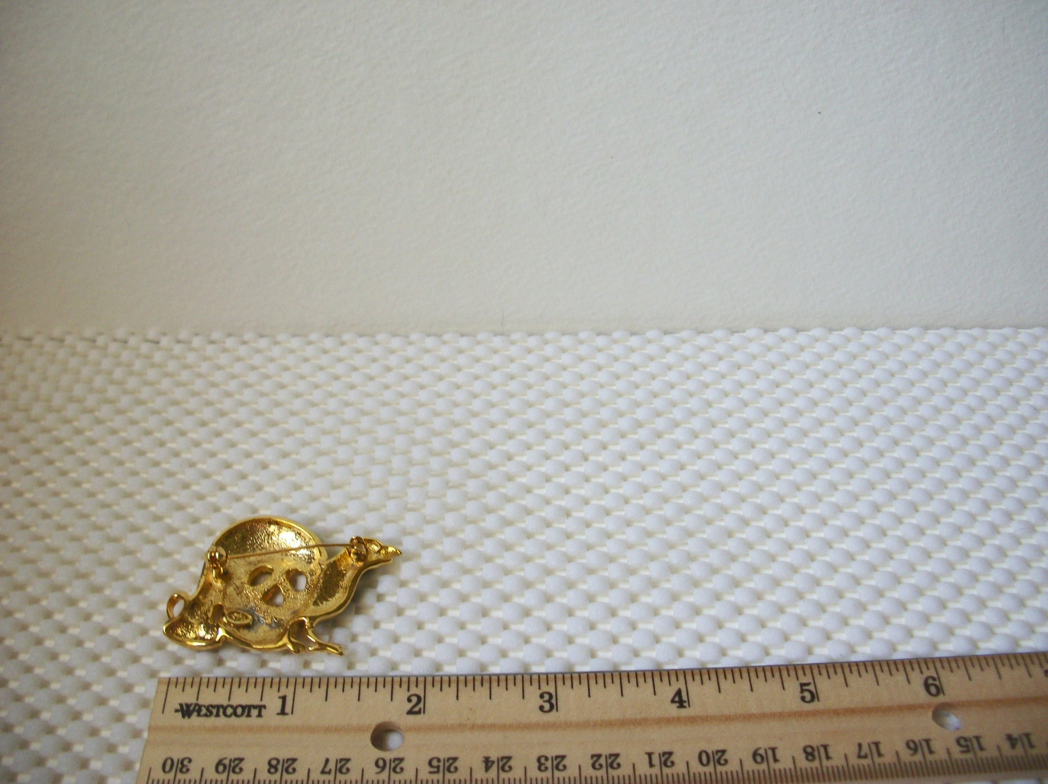 Vintage Brooch Pin, Halloween Skull Black Raven Candle Enameled Gold Tone 030521