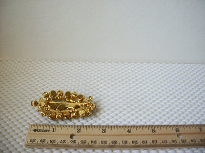 Larger Vintage Brooch Pin, Leaf Colorful Lucite Faux Pearl Rain Drops Gold Tone Open Cut Textured 030521