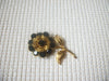 Long Vintage Black Glass Flower Gold Tone Brooch Pin 73017