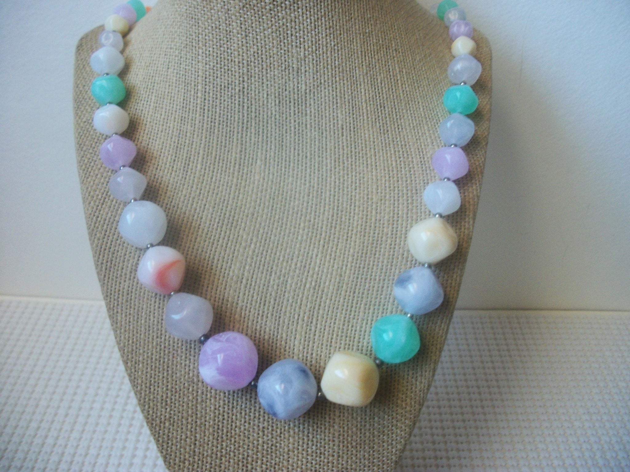 Chunky Retro 24" Necklace Candy Colors Acrylic Beads Silver Tone Spacers 030221