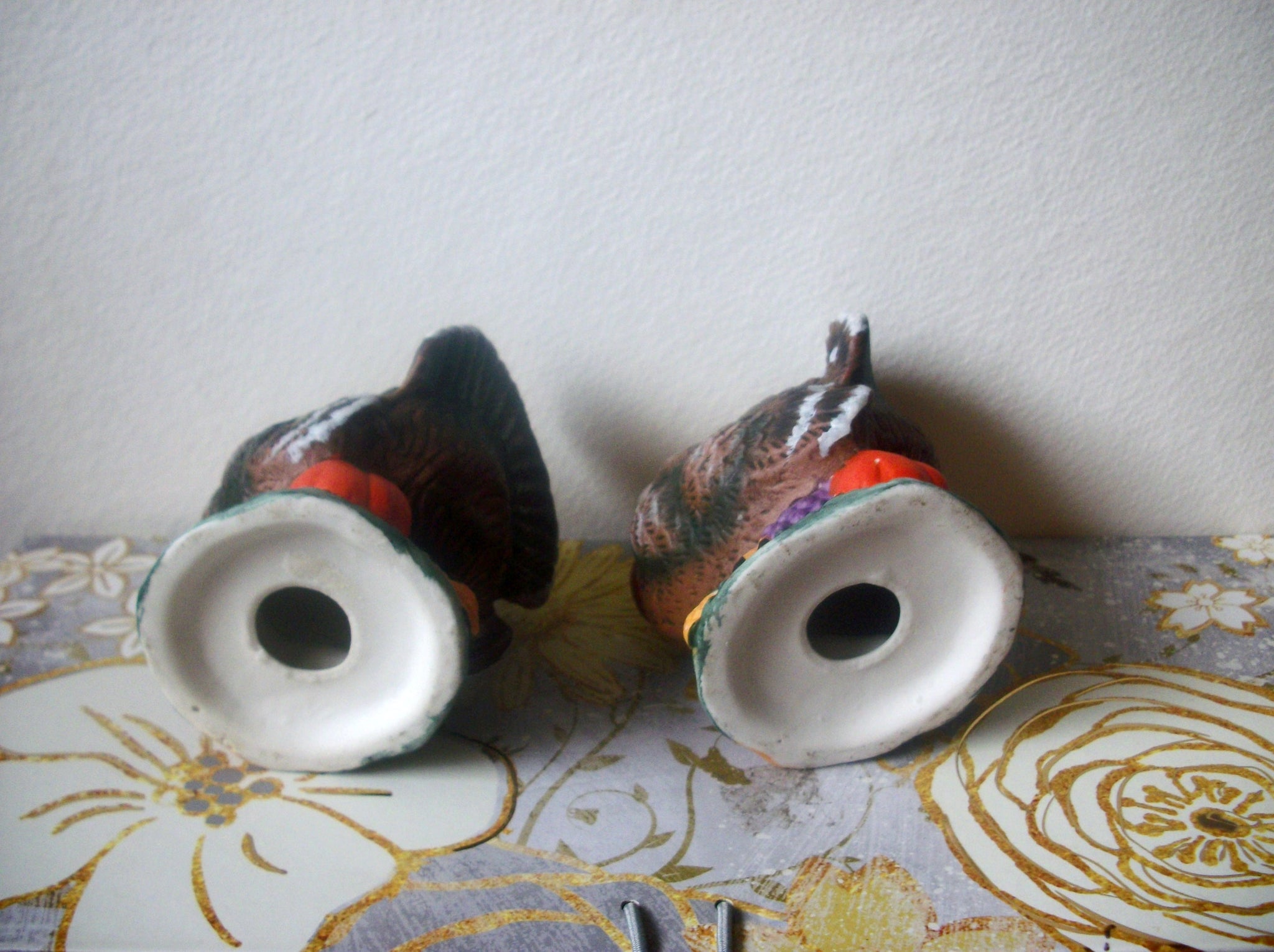 Gobble Gobble Thanksgiving Hand Painted 1960s Ceramic Candle Holders Set of 2X C200